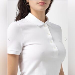 Lacoste Iconic Piqué Knit Collared Polo, White w/ Tonal Crocodile, Size M